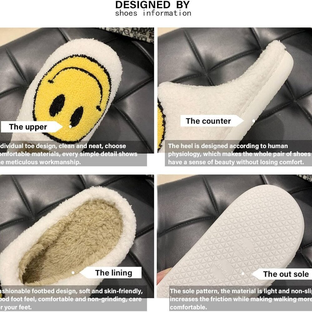 Women's Retro Plush Slippers Anti-Skid Sole White Size 5-11 Comfort Indoor - Picture 4 of 6